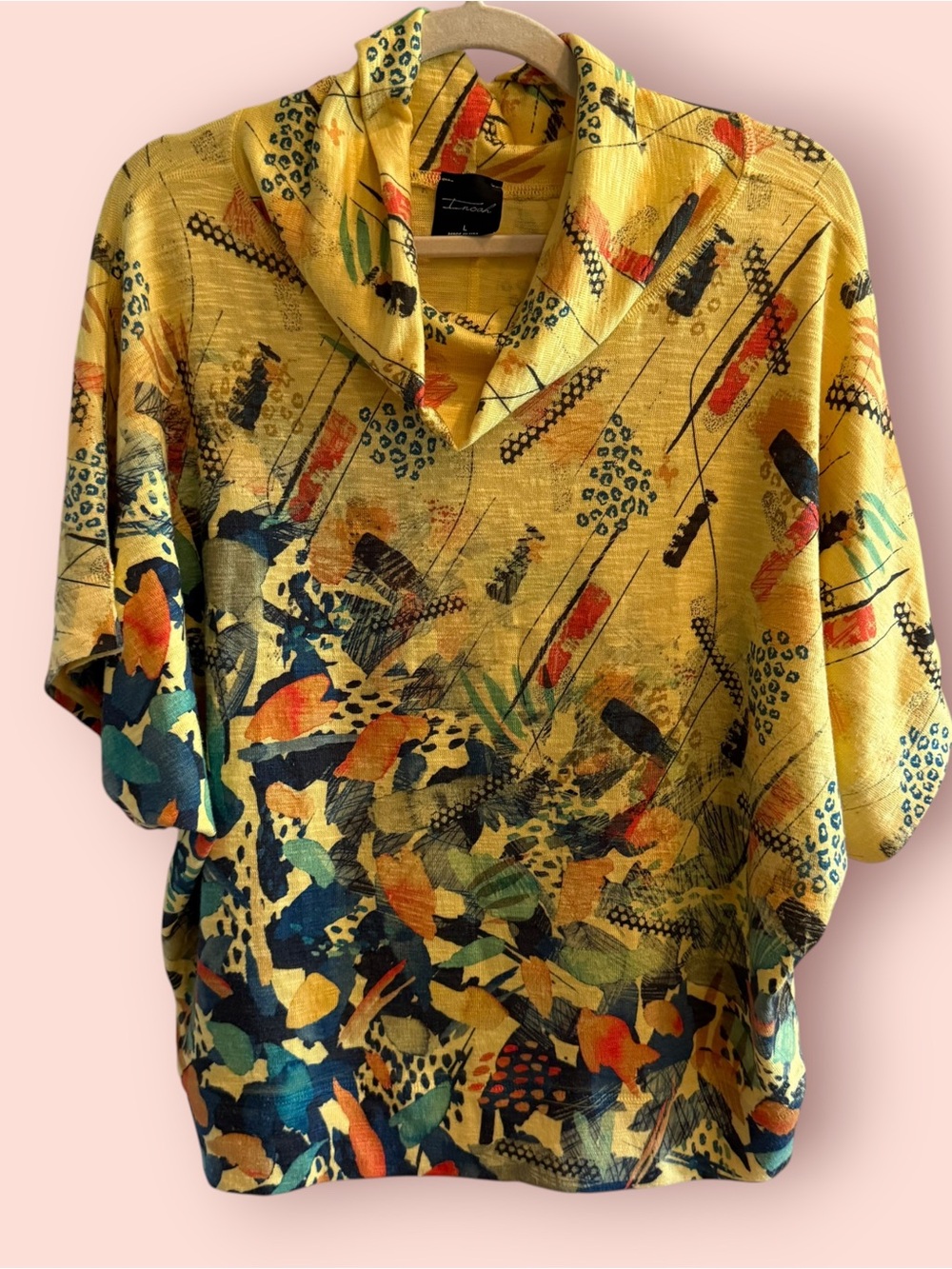 Inoah Abstract Floral Cowl Neck Top Made in USA
